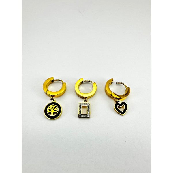 Gold Figürlü Üçlü Küpe